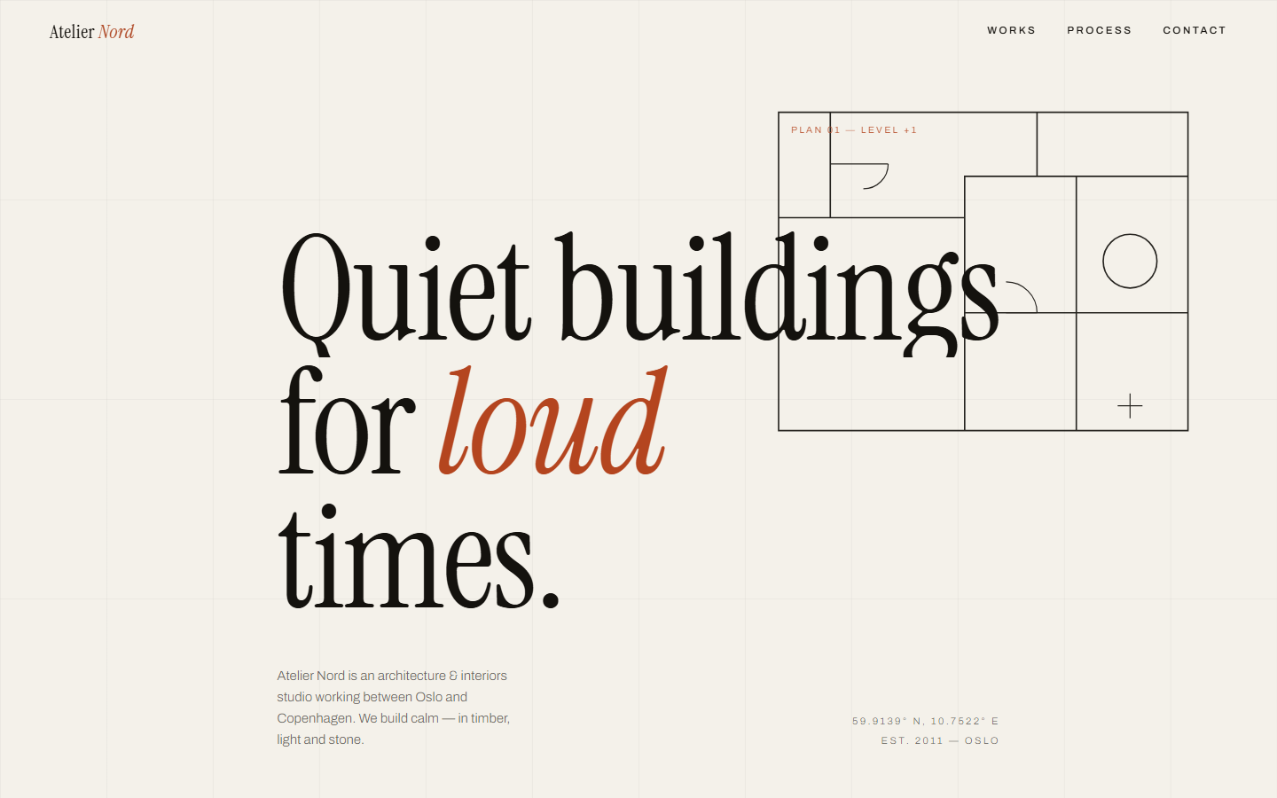 Homepage of a Nordic architecture studio concept site