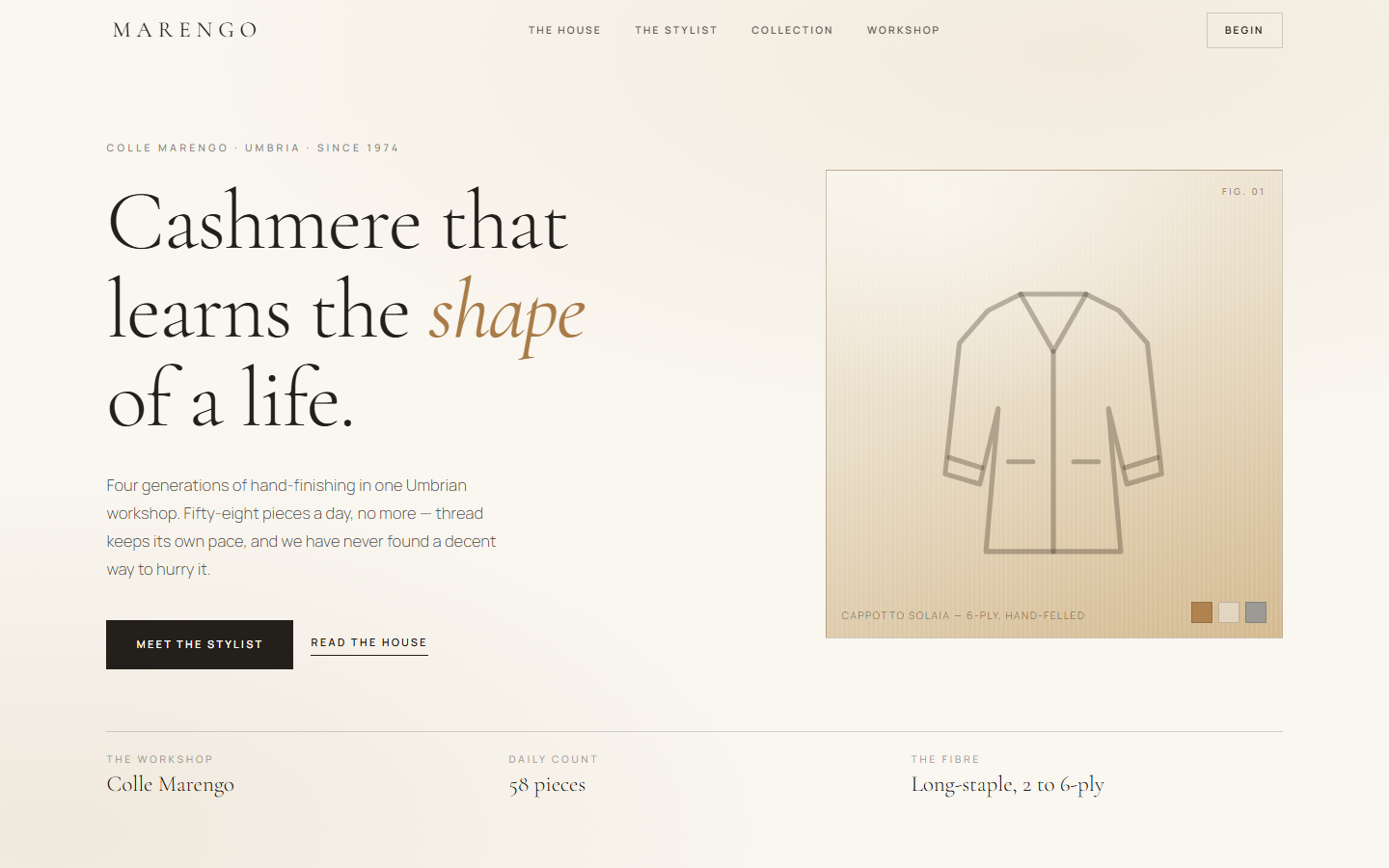 Homepage of a luxury cashmere house concept site