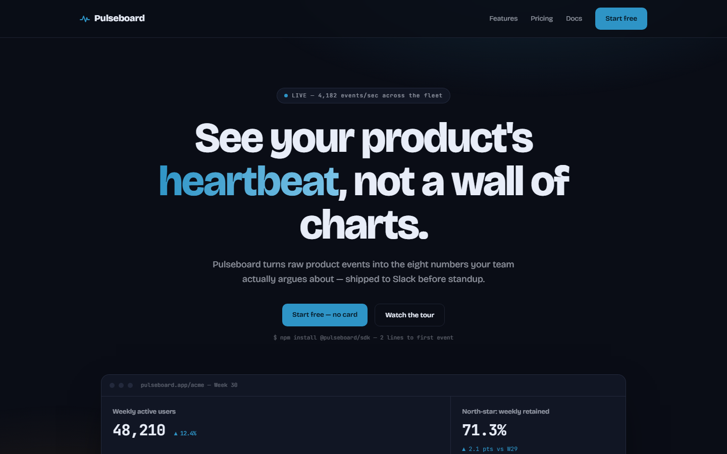 Homepage of a SaaS analytics product concept site
