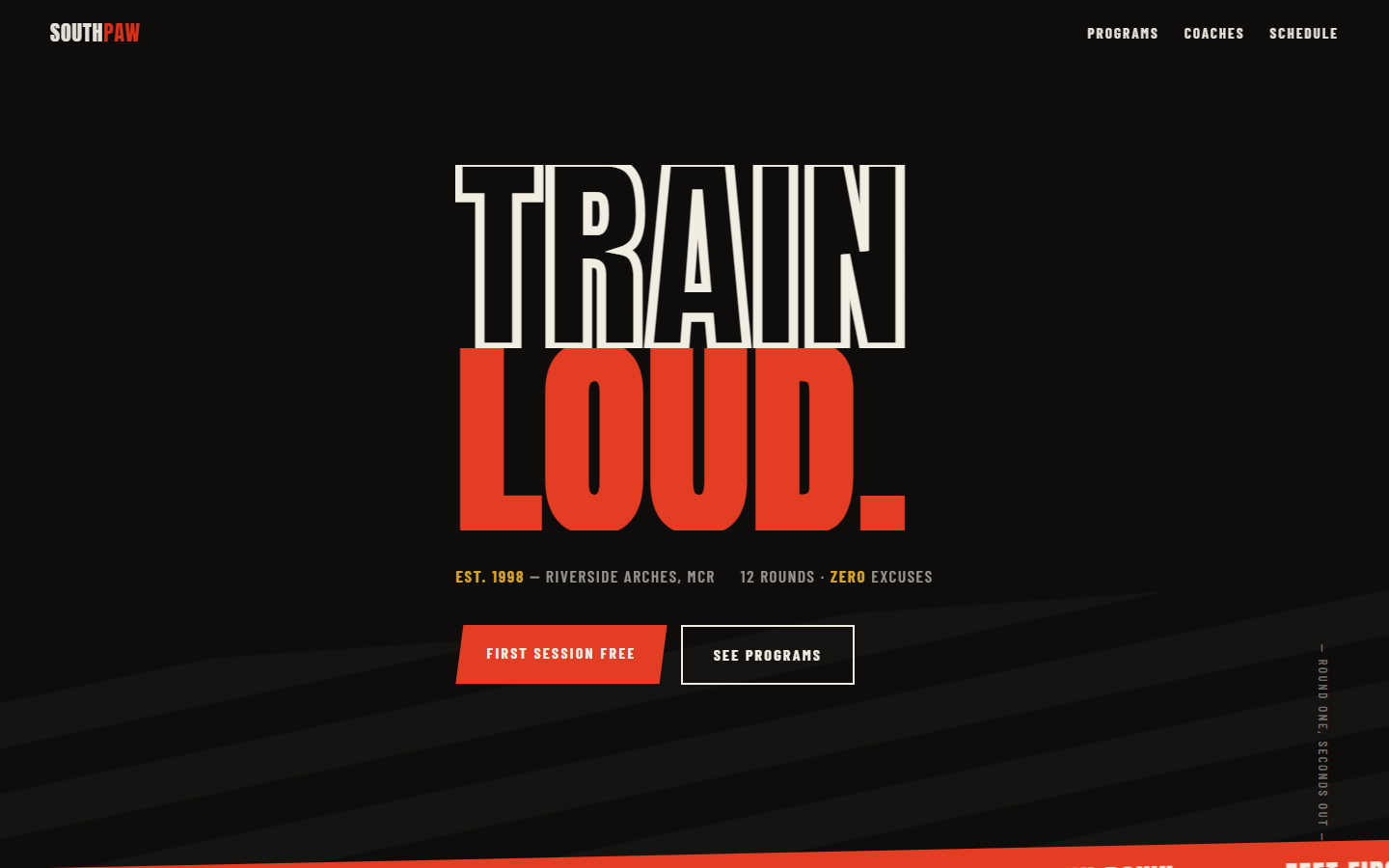 Homepage of a boxing gym concept site